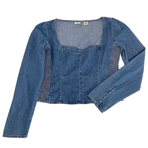 Levi’s Ophelia Corset Chambray Crop Shirt Women’s M | Blue Long Sleeve Denim - Picture 1 of 11